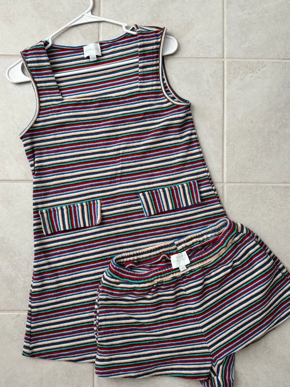 Darling Loungewear Multicolor Striped Terrycloth Lola Dress & Shorts Set - Picture 1 of 3